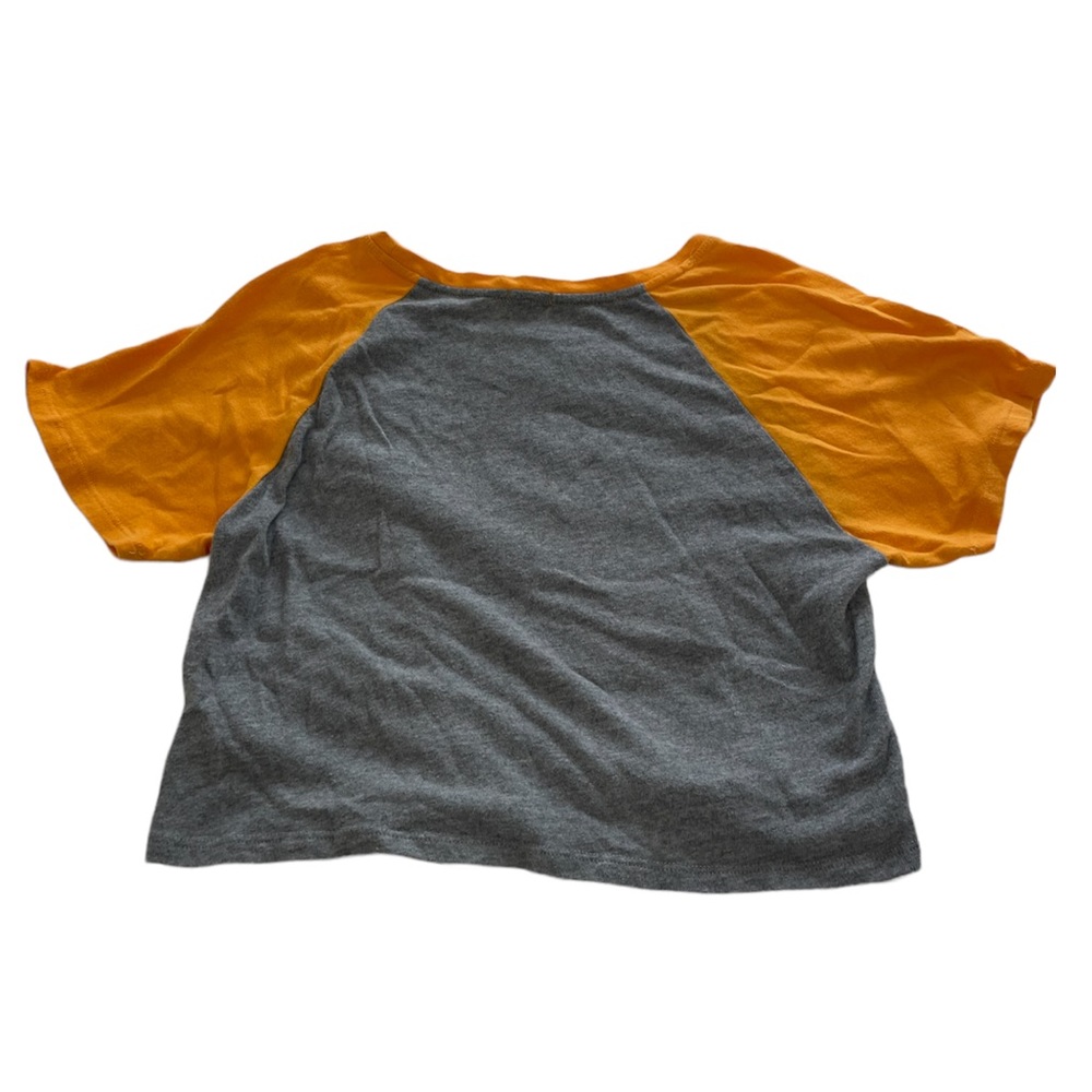 Forever 21 I Woke Up Like This Grey & Yellow Ringer Short Sleeve Crop Top - Picture 4 of 6